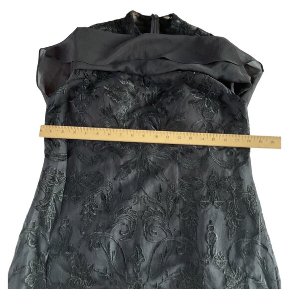 NWT Vintage-Style Black Lace Overlay Dress Sheer Cape High Neck Floral Embroider - Picture 12 of 16
